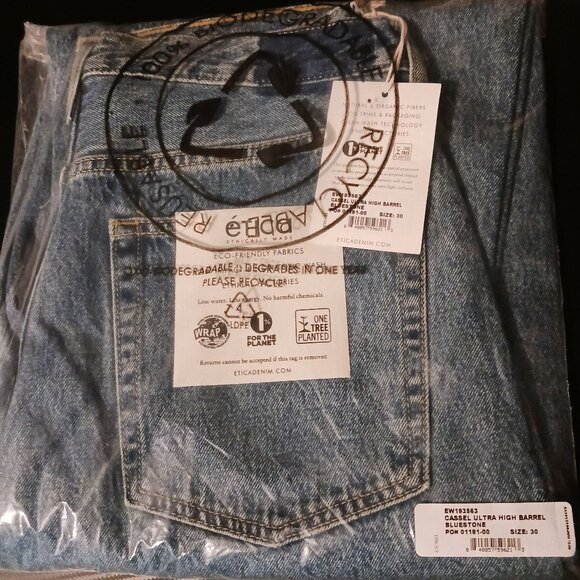 NEW Etica Denim Cassel Ultra High Barrel Leg Jeans Bluestone Size 30 Cropped - Picture 15 of 15